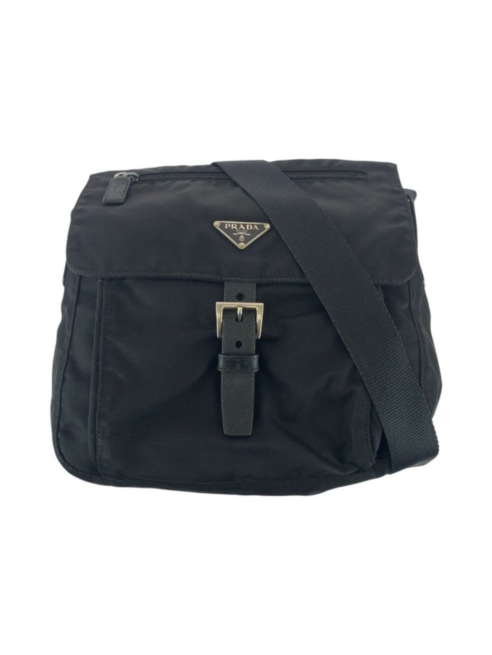 Prada Tessuto Black Silver Nylon Shoulder Bag Pochette